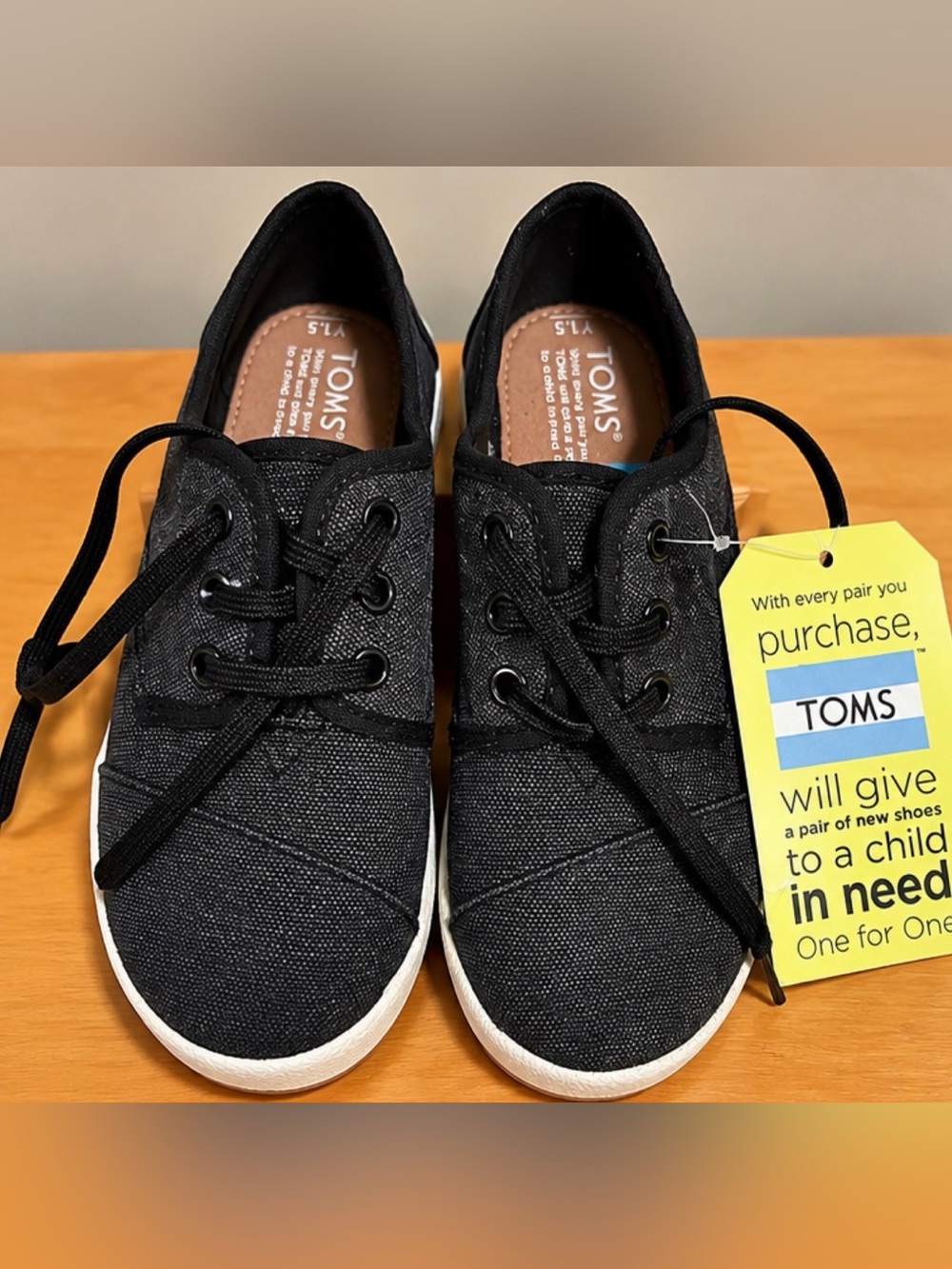 Toms Kids Black Canvas Lace-Up Sneakers
